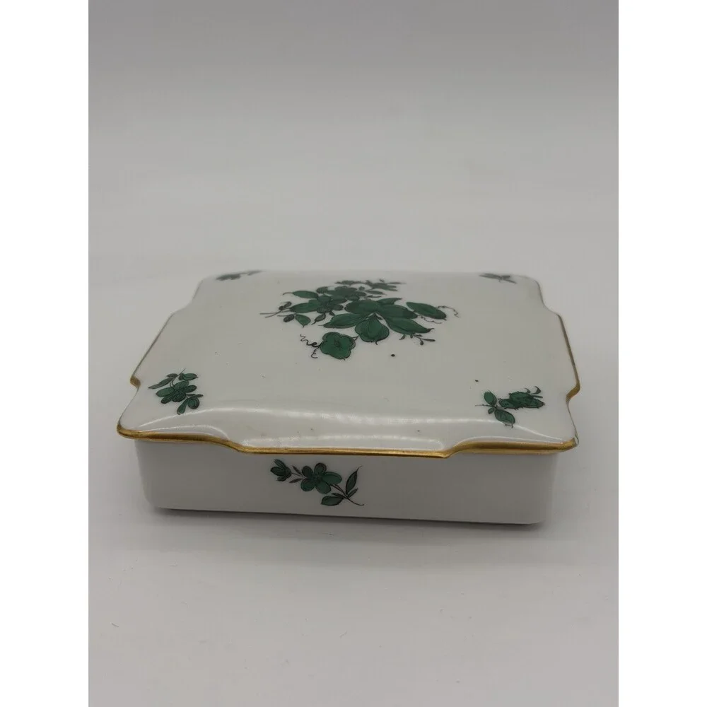 Augarten Wien MARIA THERESIA Green Floral Vienna Austria Square trinket box